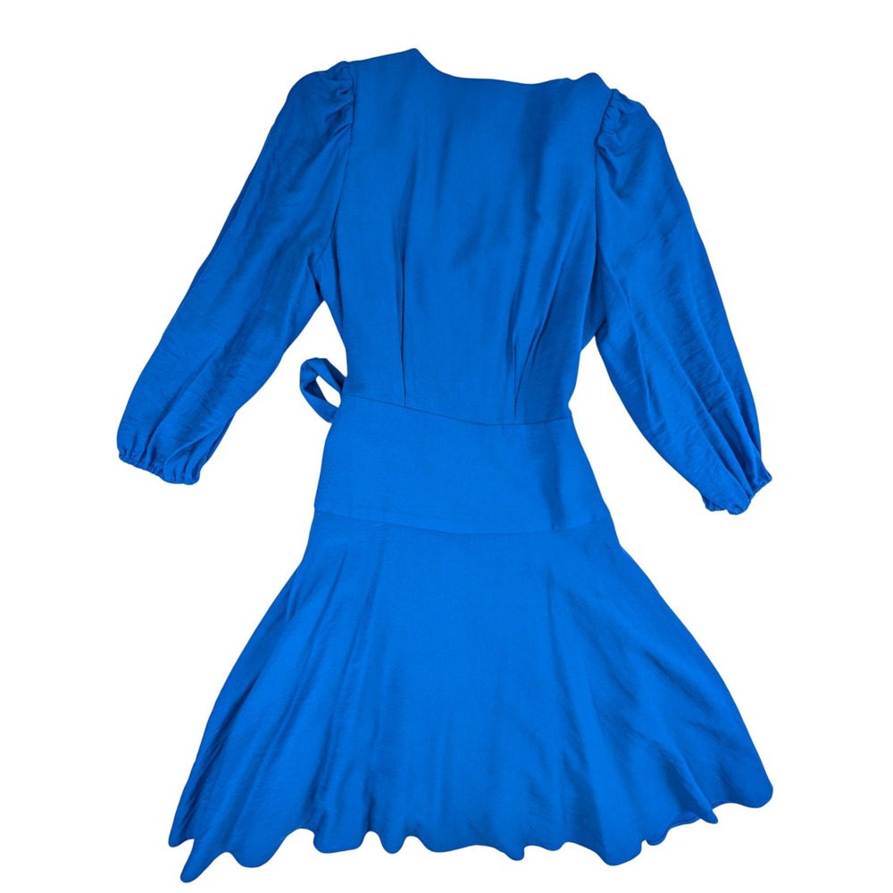 Alex Marie Royal Blue Wrap Dress Puff Sleeve V-Neck Cocktail Wedding Size 4 - Picture 7 of 14